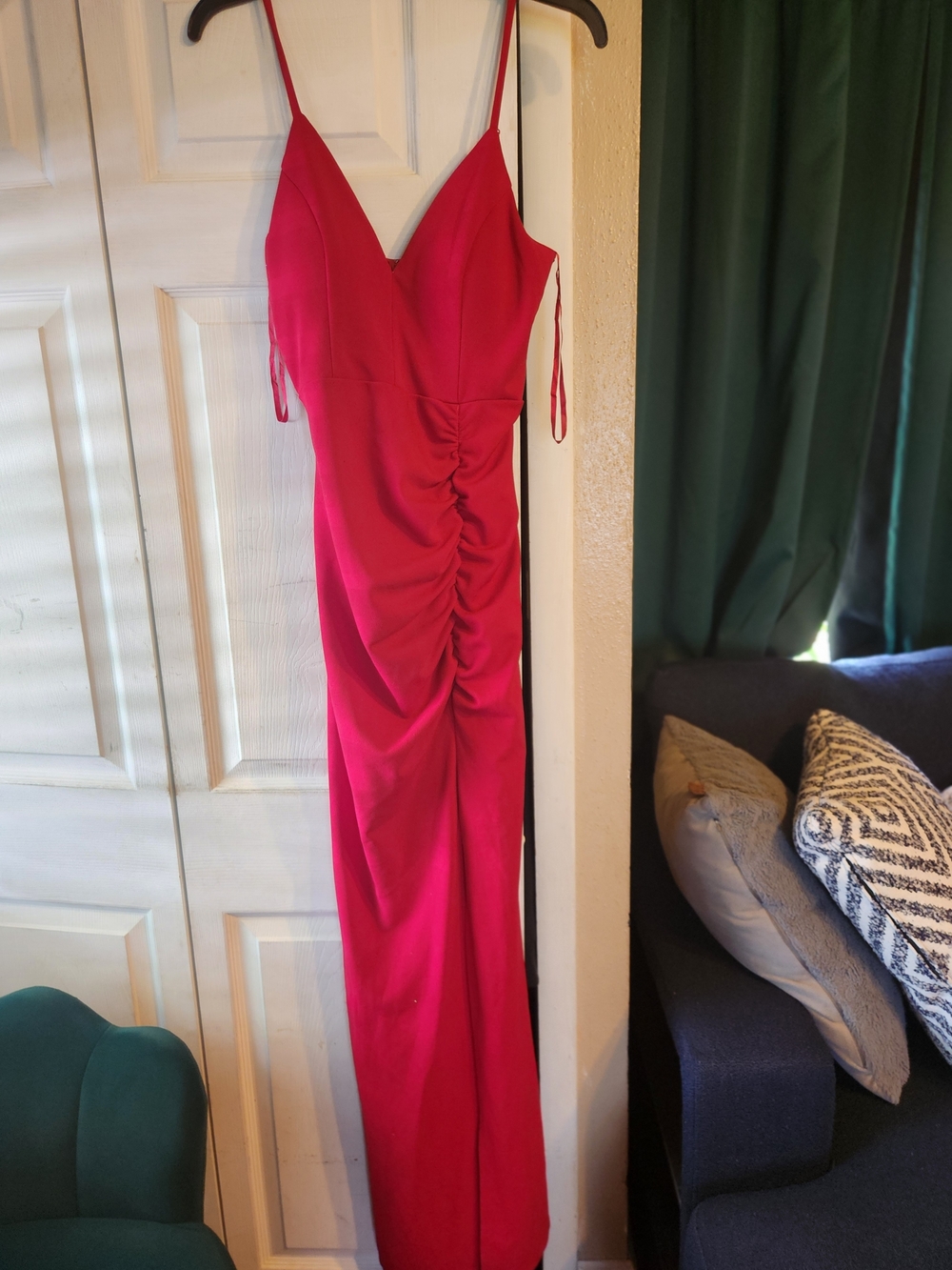 Windsor Red Spaghetti-Strap Ruched Maxi Dress
